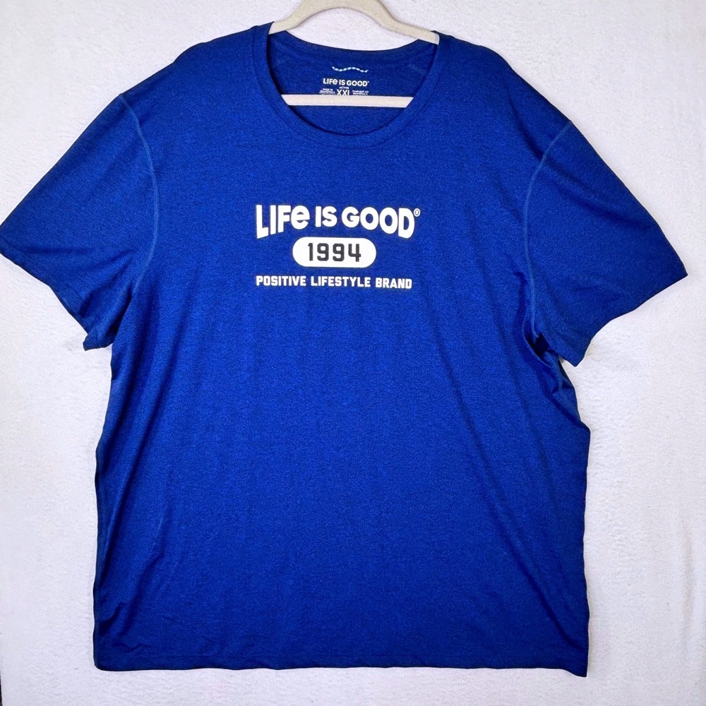 Life is Good Active Mens XXL Blue Heathered Graphic T-Shirt Positive Lifestyle